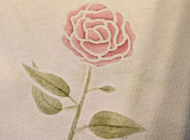 Aquarelle illustrant le Livre I du recueil « Lueurs Révélées », l'on y voit une rose, s'épanouissant à travers des vers enivrants.